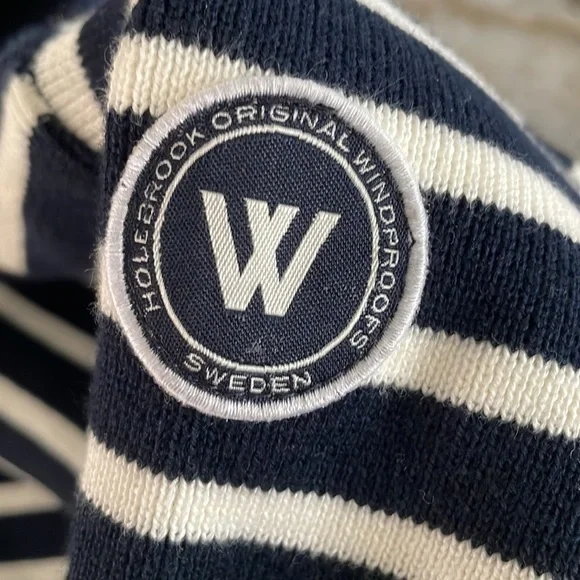 Holebrook Sweden Windproof Lined Knit Sweater Blue White Nautical Stripe Small